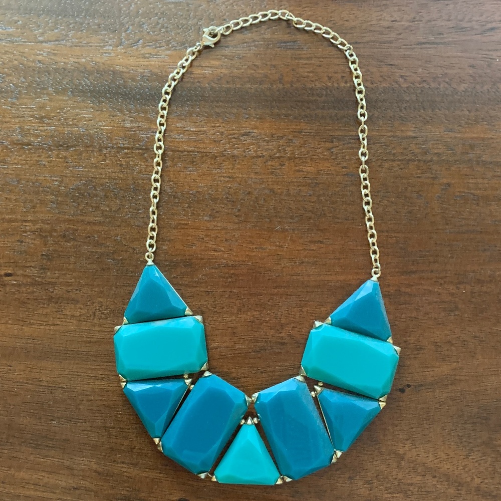 Blue/Gold Blocked Geometric Statement Necklace